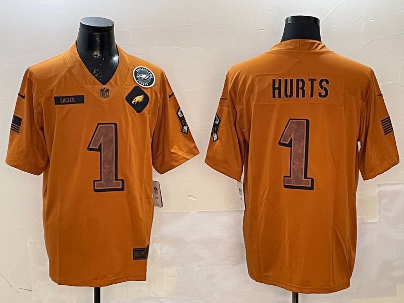 Men Philadelphia Eagles #1 Hurts Yellow Nike 2025 Salute to Service Limited NFL Jersey style 4->philadelphia eagles->NFL Jersey